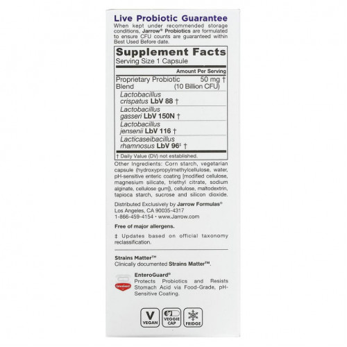 Jarrow Formulas, Jarro-Dophilus, вагинальный пробиотик, для женщин, 10 млрд КОЕ, 60 растительных капсул Enteroguard