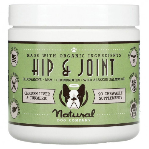 Natural Dog Company, Hip & Joint, для всех возрастов, куриная печень и куркума, 90 жевательных таблеток, 284 г (10 унций)