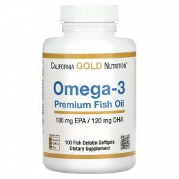 California Gold Nutrition, омега-3, рыбий жир премиального качества, 180 мг ЭПК / 120 мг ДГК, 100 капсул из рыбьего желатина