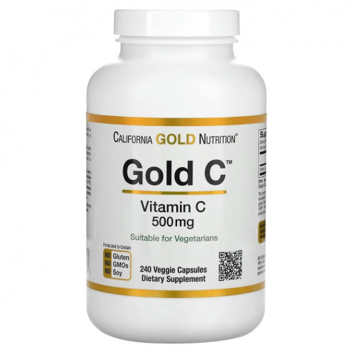 California Gold Nutrition, Gold C, витамин C, 500 мг, 240 вегетарианских капсул