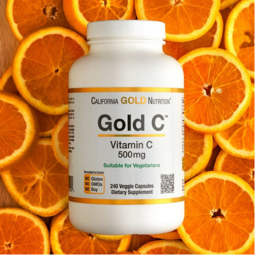 California Gold Nutrition, Gold C, витамин C, 500 мг, 240 вегетарианских капсул