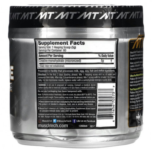 Muscletech, Essential Series, Platinum 100%, креатин, без вкусовых добавок, 400 г (14,11 унции)