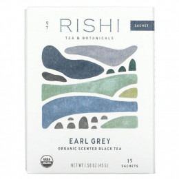 Rishi Tea, «Earl Grey», органический ароматизированный черный чай, 15 пакетиков, 45 г (1,58 унции)