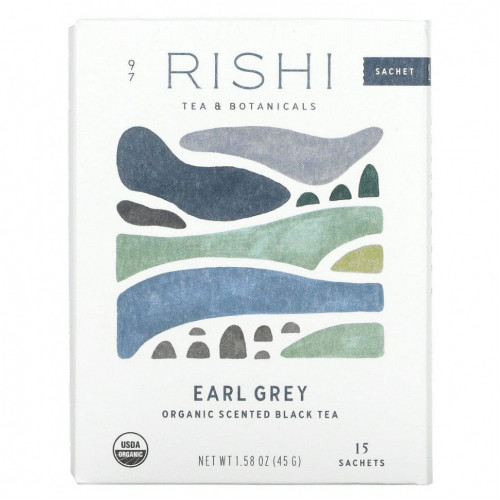 Rishi Tea, «Earl Grey», органический ароматизированный черный чай, 15 пакетиков, 45 г (1,58 унции)