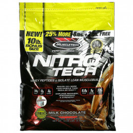 Muscletech, Nitro Tech, сывороточный изолят и пептиды для роста сухой мышечной массы, со вкусом молочного шоколада, 4,54 кг (10 фунтов)