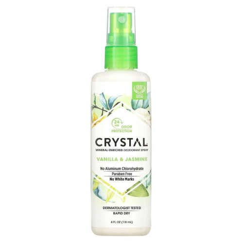 Crystal Body Deodorant, минеральный дезодорант-спрей, с запахом ванили и жасмина,118 мл (4 жидк. унции)