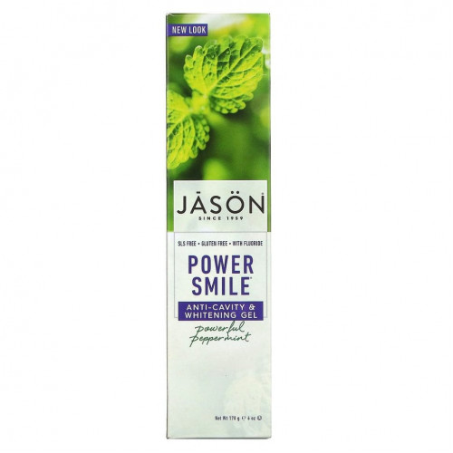 Jason Natural, PowerSmile, гель против кариеса с эффектом отбеливания, перечная мята, 170 г (6 унций)