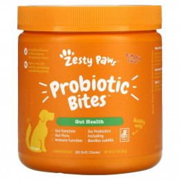 Zesty Paws, Probiotic Bites, добавка для собак с пробиотиками, для пищеварения, для любого возраста, со вкусом тыквы, 90 мягких жевательных таблеток