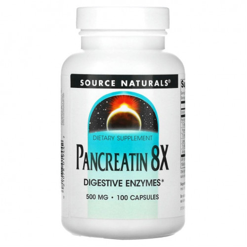 Source Naturals, панкреатин 8X, 500 мг, 100 капсул