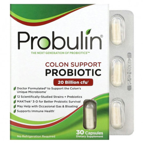 Probulin, Поддержка толстого кишечника, пробиотик, 30 капсул