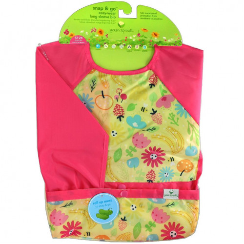 Green Sprouts, Snap & Go Easy Wear Long Sleeve Bib, Pink Bee Floral