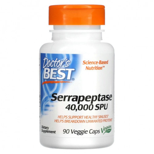 Doctor's Best, серрапептаза Best, 40 000 SPU, 90 вегетарианских капсул