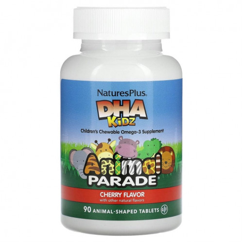 NaturesPlus, Source of Life, Animal Parade, ДГК для детей, детские жевательные таблетки, натуральный вишневый вкус, 90 таблеток в форме животных