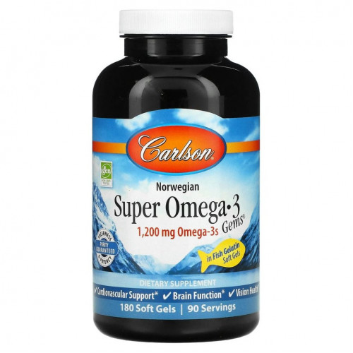 Carlson Labs, Norwegian, Super Omega-3 Gems, высокоэффективные омега-3 кислоты, 600 мг, 180 капсул