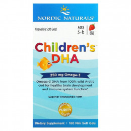 Nordic Naturals, Children's DHA, ДГК для детей, со вкусом клубники, для детей 3–6 лет, 250 мг, 180 мини-капсул