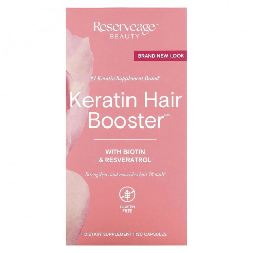 ReserveAge Nutrition, Keratin Hair Booster с биотином и ресвератролом, 120 капсул