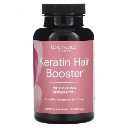 ReserveAge Nutrition, Keratin Hair Booster с биотином и ресвератролом, 120 капсул