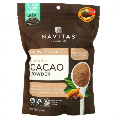 Navitas Organics, Органический какао-порошок, 454 г (16 унций)