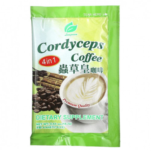 Longreen, Cordyceps Coffee, 4 в 1, кофе с кордицепсом, 10 пакетиков, 182 г (6,4 унции)