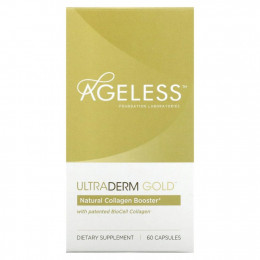 Ageless Foundation Laboratories, UltraDerm Gold, натуральная коллагеновая поддержка с запатентованным коллагеном BioCell, 60 капсул