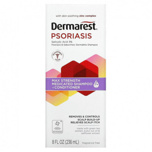 Dermarest, Псориаз, лечебный шампунь + кондиционер, максимальная эффективность, без отдушек, 236 мл (8 жидк. Унций)