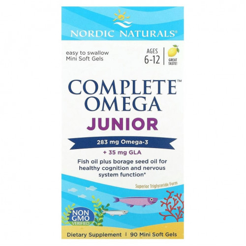 Nordic Naturals, Complete Omega, для детей от 6 до 12 лет, со вкусом лимона, 283 мг, 90 мини-капсул