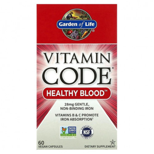 Garden of Life, Vitamin Code, Healthy Blood, 60 веганских капсул