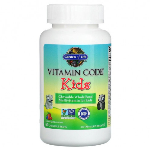 Garden of Life, Vitamin Code, цельнопищевые мультивитамины для детей, вишня, 60 жевательных мишек