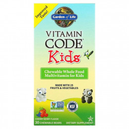 Garden of Life, Vitamin Code, для детей, жевательные цельнопищевые мультивитамины, вишня, 30 жевательных мишек