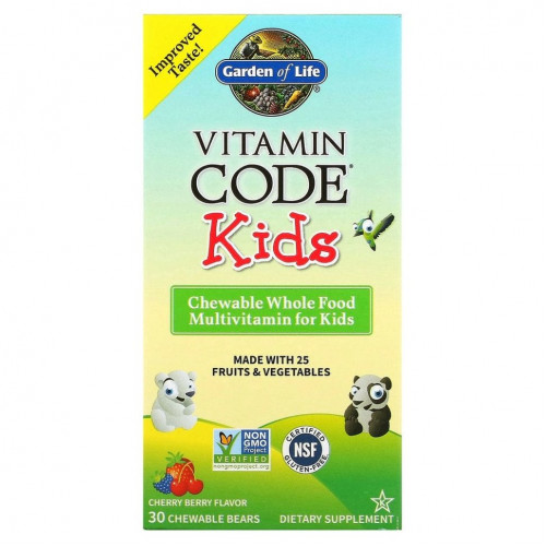 Garden of Life, Vitamin Code, для детей, жевательные цельнопищевые мультивитамины, вишня, 30 жевательных мишек