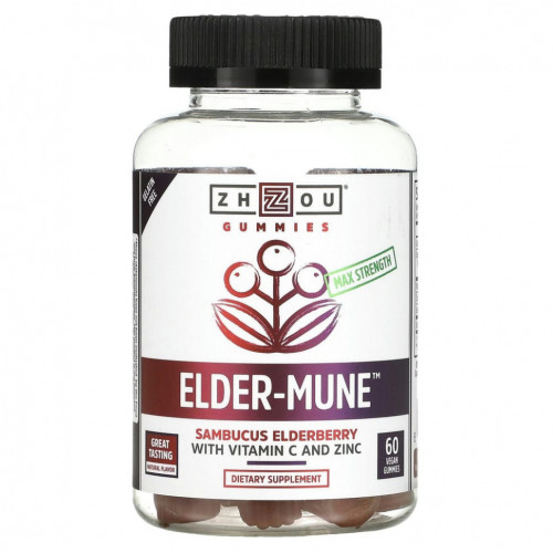 Zhou Nutrition, Максимальная сила Elder-Mune, бузина, 60 веганских жевательных таблеток