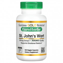 California Gold Nutrition, EuroHerbs, экстракт зверобоя, европейское качество, 300 мг, 180 растительных капсул