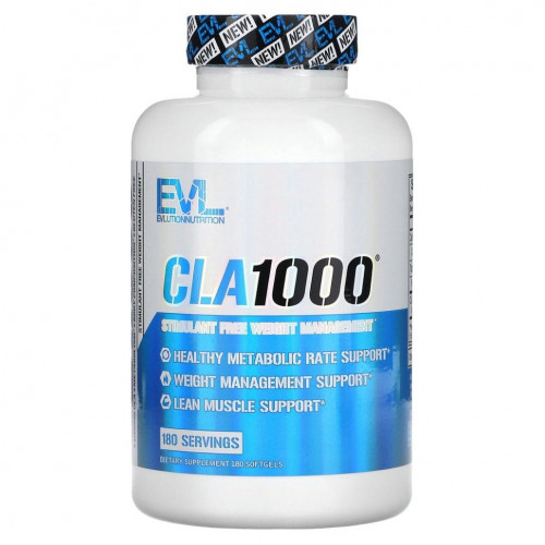 EVLution Nutrition, CLA1000, добавка для коррекции веса без стимуляторов, 180 капсул