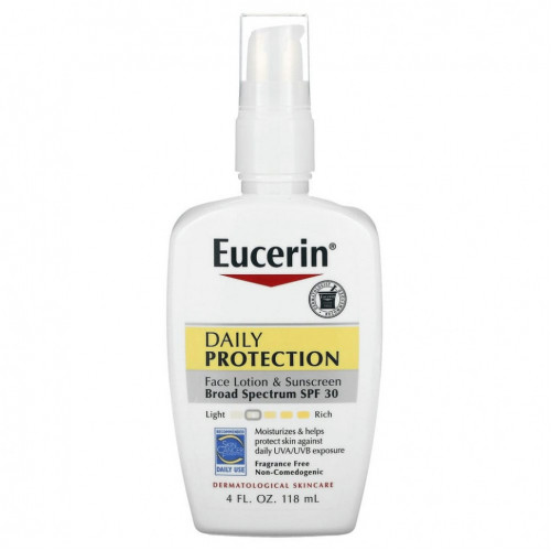 Eucerin, ежедневный солнцезащитный лосьон для лица, SPF 30, без отдушки, 118 мл (4 жидк. унции)