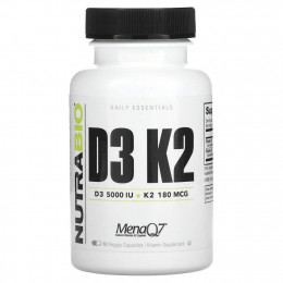 NutraBio Labs, D3 K2, 60 Veggie Capsules