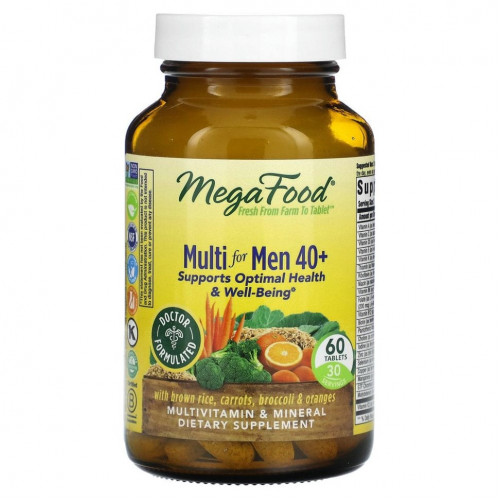 MegaFood, Multi for Men 40+, комплекс витаминов и микроэлементов для мужчин старше 40 лет, 60 таблеток