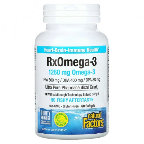 Natural Factors, RxOmega-3, 630 мг, 60 капсул Enteripure