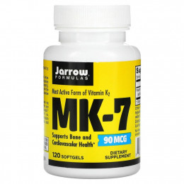 Jarrow Formulas, MK-7, витамин K2 в форме MK-7, 90 мкг, 120 мягких таблеток