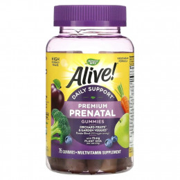 Nature's Way, Alive! Daily Support Premium Prenatal, витамины для беременных, клубника и лимон, 75 жевательных таблеток