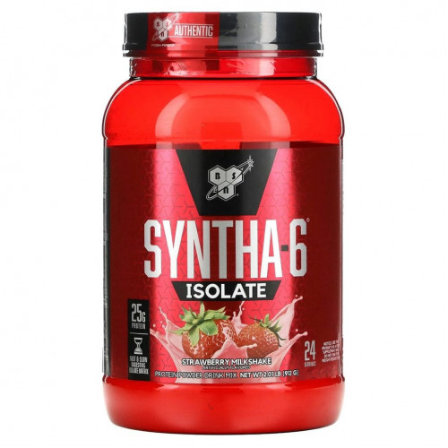 BSN, Syntha-6 Isolate, сухая смесь для приготовления протеиновых коктейлей, со вкусом клубники, 912 г (2,01 фунтов)