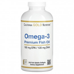 California Gold Nutrition, омега-3, рыбий жир премиального качества, 180 мг ЭПК / 120 мг ДГК, 240 капсул из рыбьего желатина