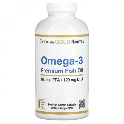 California Gold Nutrition, омега-3, рыбий жир премиального качества, 180 мг ЭПК / 120 мг ДГК, 240 капсул из рыбьего желатина