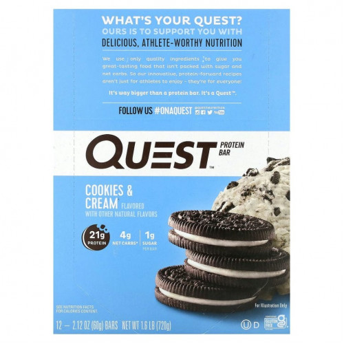 Quest Nutrition, Протеиновый батончик, печенье и сливки, 12 батончиков, 2,12 унции (60 г) каждый