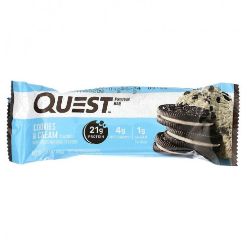 Quest Nutrition, Протеиновый батончик, печенье и сливки, 12 батончиков, 2,12 унции (60 г) каждый