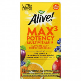 Nature's Way, Alive! Max3 Potency, мультивитамины повышенной эффективности, без добавления железа, 60 таблеток