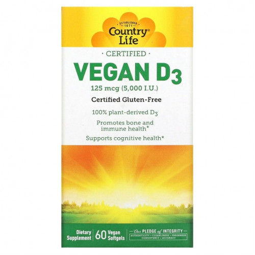 Country Life, Vegan D3, 125 mcg (5,000 IU), 60 Vegan Softgels