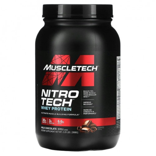 Muscletech, серия Performance, Nitro Tech, основной источник сывороточных пептидов и изолята, вкус молочного шоколада, 998 г (2,20 фунта)