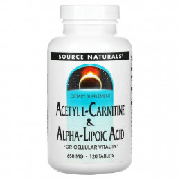 Source Naturals, Ацетил L-карнитин и альфа-липоевая кислота, 650 мг, 120 таблеток