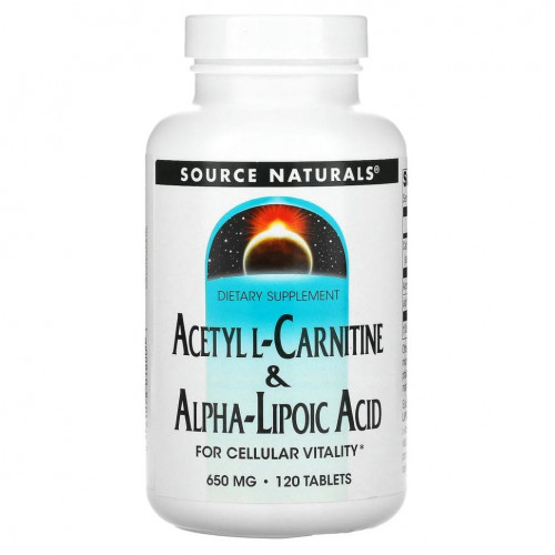 Source Naturals, Ацетил L-карнитин и альфа-липоевая кислота, 650 мг, 120 таблеток