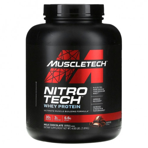 Muscletech, NitroTech, сывороточные пептиды, молочный шоколад, 1,81 кг (4 фунта)